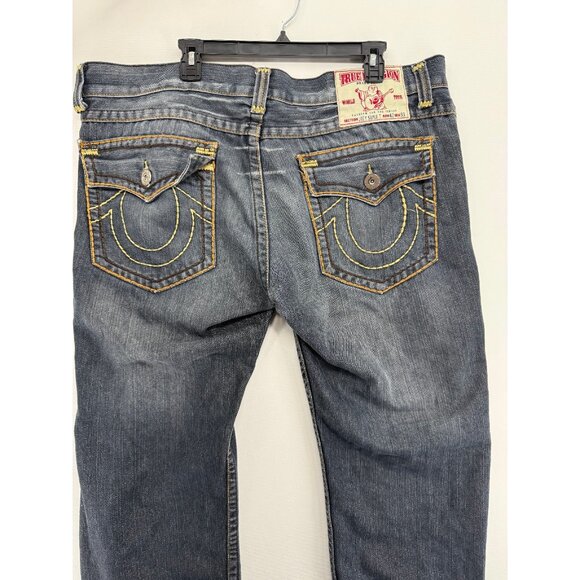 True Religion Joey Super T Jeans Mens 42x33 Denim Pants Thick Stitch Straight - Picture 1 of 9
